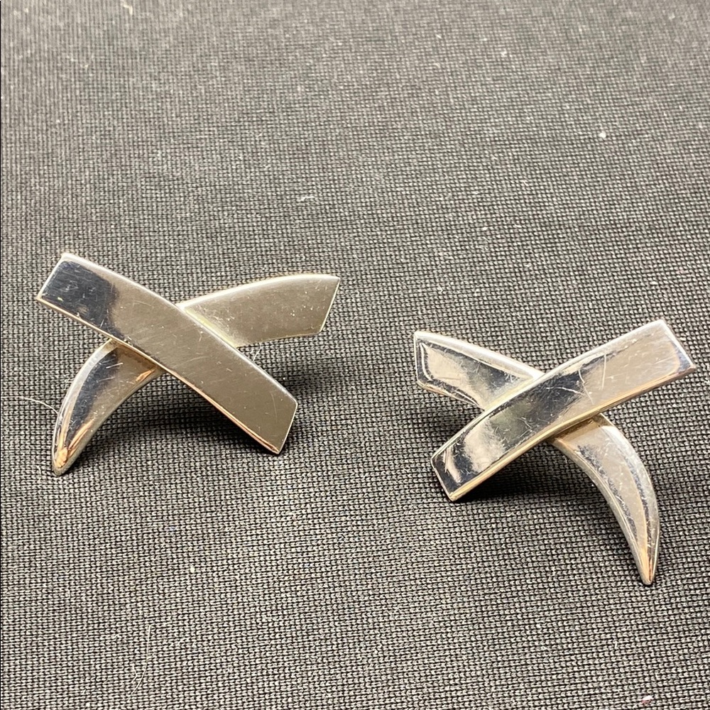 Vintage 950 Sterling Silver  Mexico Crossed  Stud Earrings